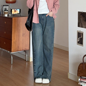 喵喵梨型大码 女装 胖mm春装 微胖 巨显瘦高腰遮跨阔腿牛仔裤 子2001