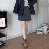 女装 微胖 喵喵梨型身材大码 学院风胖mm遮胯显瘦A字半身裙短2501