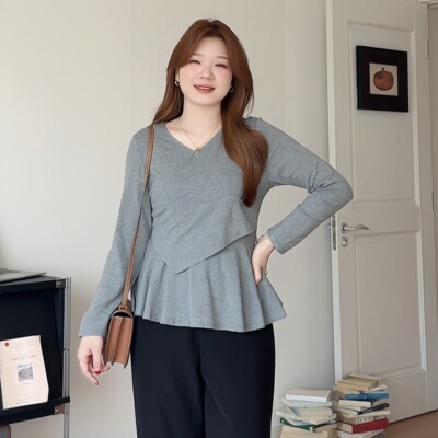 大码胖mm遮肚巨显瘦长袖T恤上衣