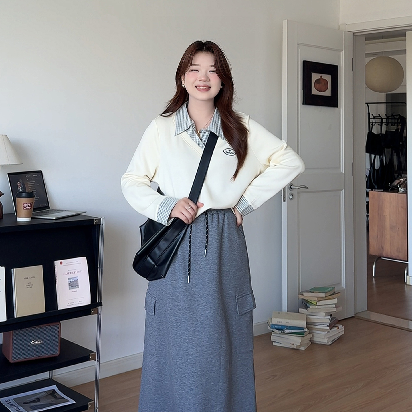 大码显瘦早秋假两件针织衫衬衣女