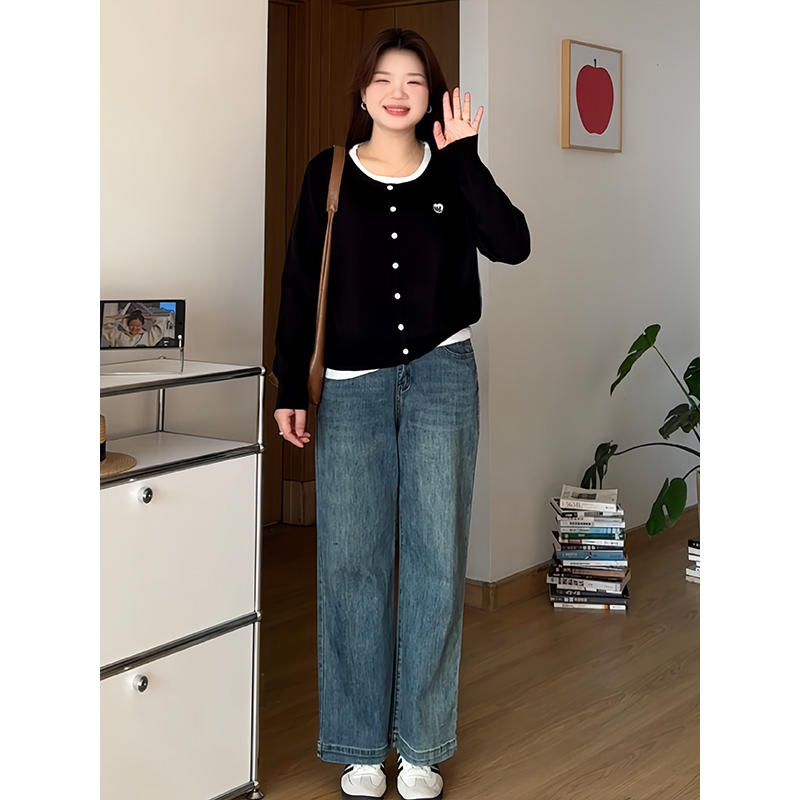 春季大码百搭假两件针织衫上衣女