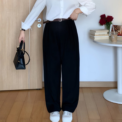 大码女胖mm垂感高腰西装阔腿裤子