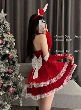 DEC叮咚 圣诞性感兔女郎红色抹胸连衣裙圣诞节制服女穿搭套装