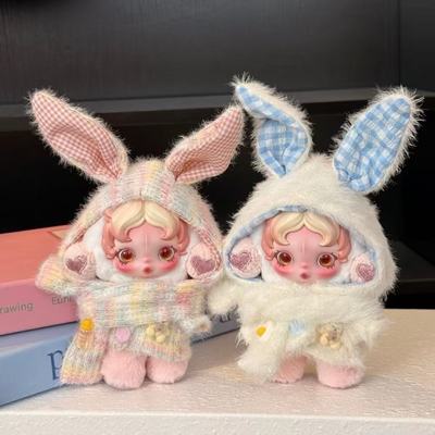 冬日彩虹兔娃衣可爱手钩彩色毛衣围巾套装10cm公仔sp光织园衣服