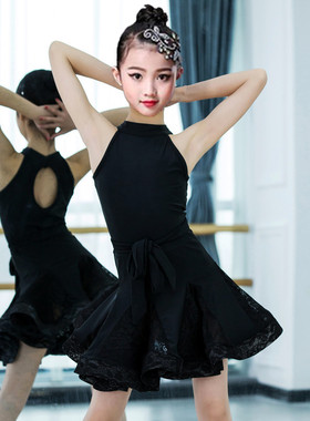 春夏新款儿童拉丁舞服女童夏季练功服少儿专业比赛表演规定连衣裙