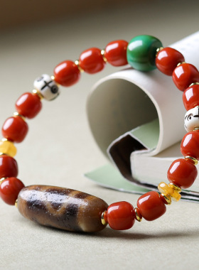 原创设计南红玛瑙桶珠手链 藏饰包浆菩提天珠文玩手串 一件代发