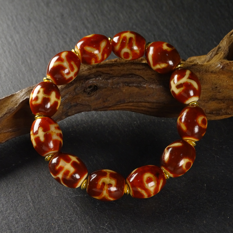 梵间星辰老红肉贵人天珠天然西藏真品玛瑙手串男女款12*14mm左右