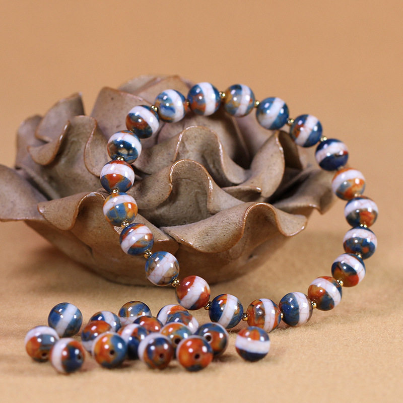 5A级西藏天然真品老矿玛瑙唐三彩一线药师珠天珠手串项链散珠配饰