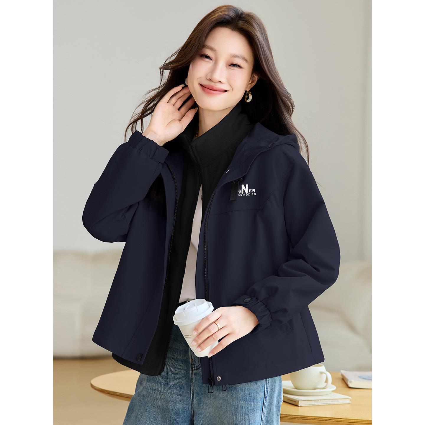 MONLOUVE可拆卸内胆派克服女2025冬季新款户外登山冲锋衣加厚保暖