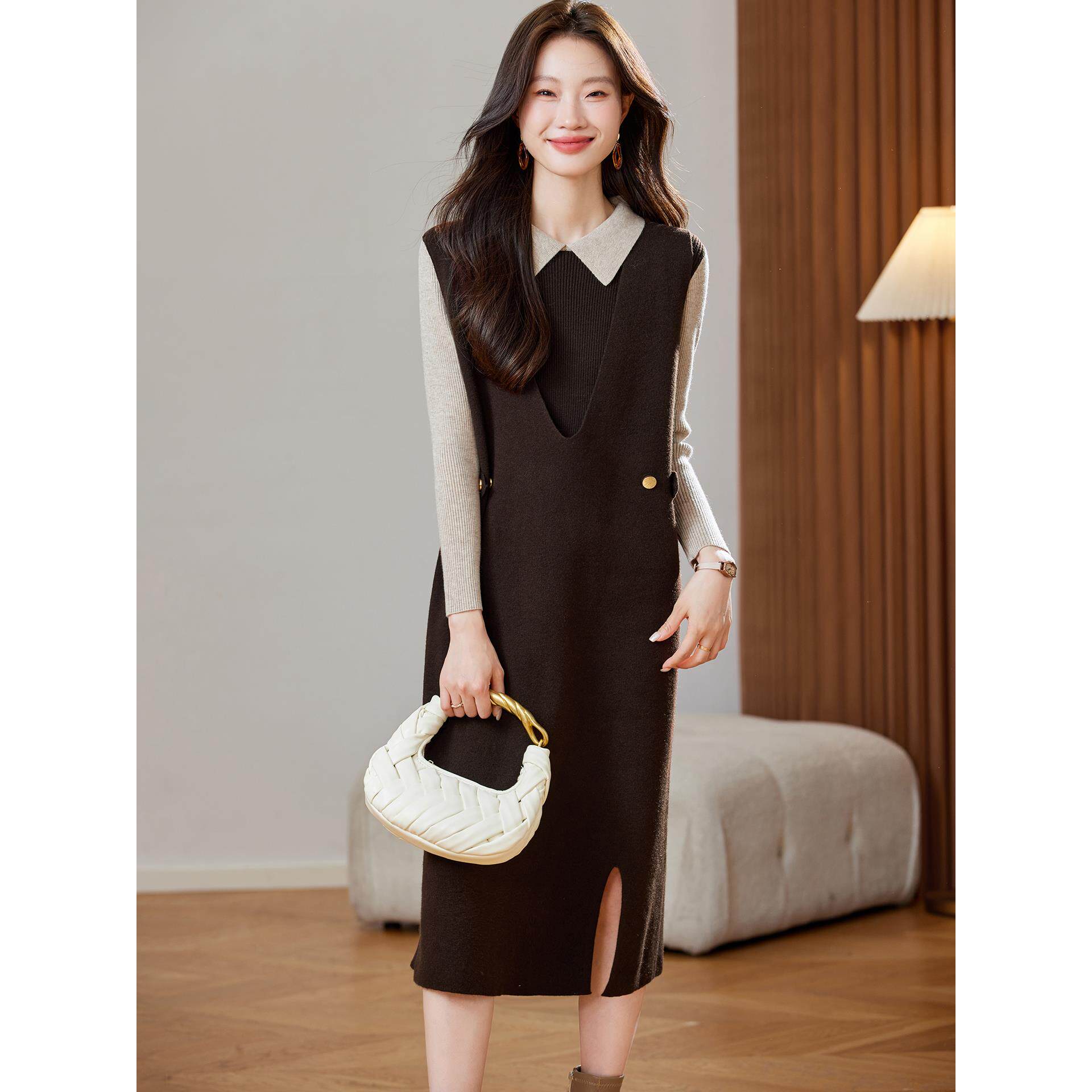 MONLOUVE超好看两件套针织连衣裙女秋冬2025新款洋气减龄背心毛衣