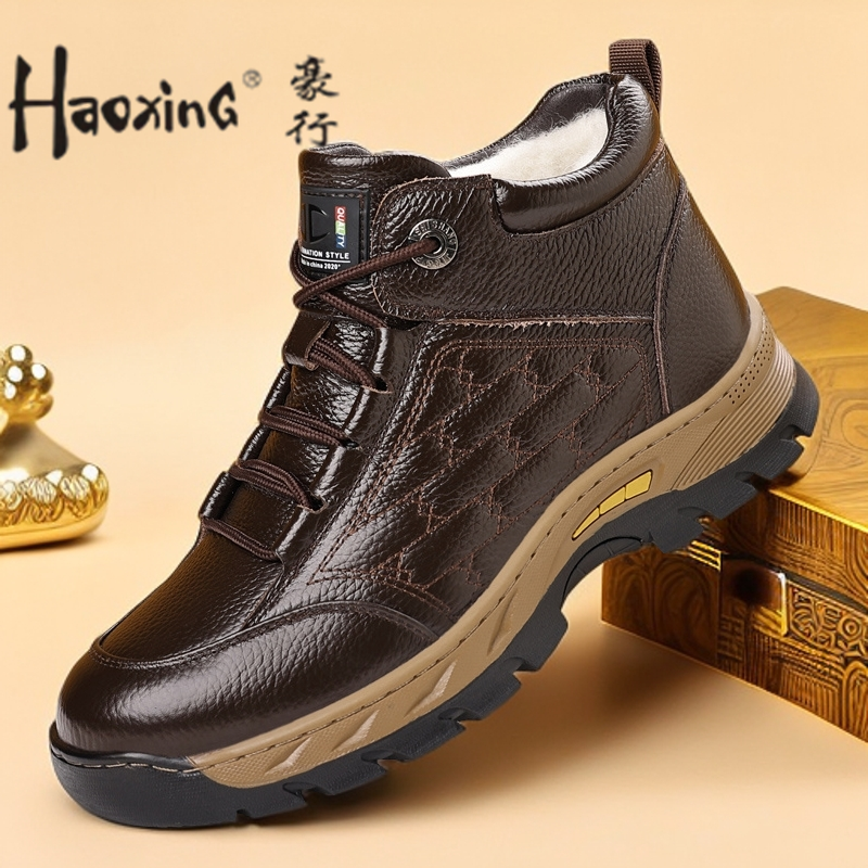 豪行男鞋2025新款冬季户外运动鞋男士高帮皮鞋加绒保暖休闲棉鞋男
