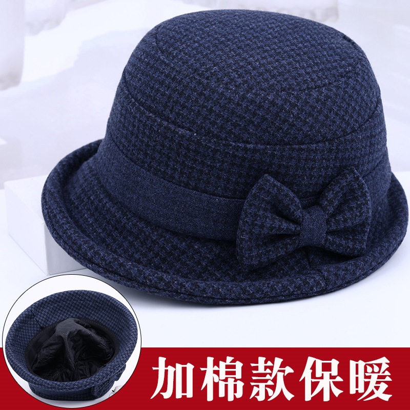 老年人女款帽子奶奶中年妈妈洋气盆帽化疗帽简约秋季冬天防冻毛呢