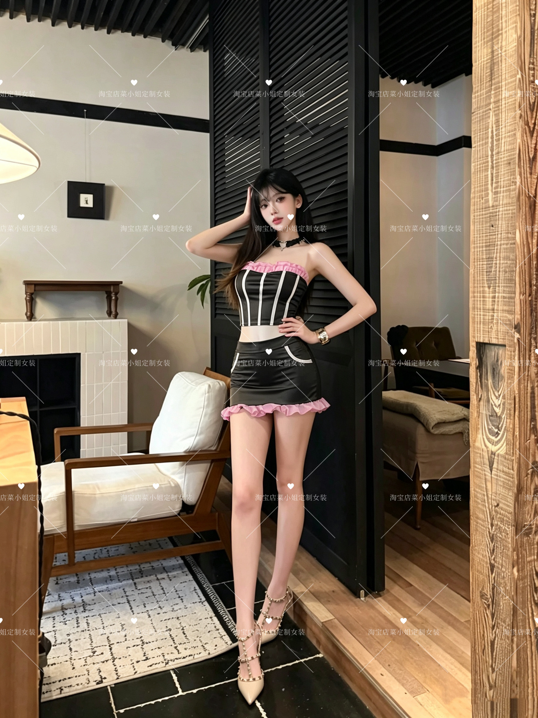 足球派对辣妹性感抹胸鱼超短裙显瘦内衣套装纯欲风辣妹风吊带短裙