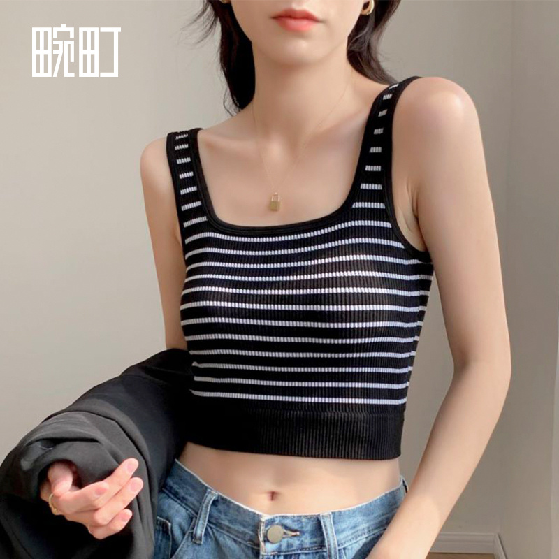 畹町带胸垫针织条纹背心