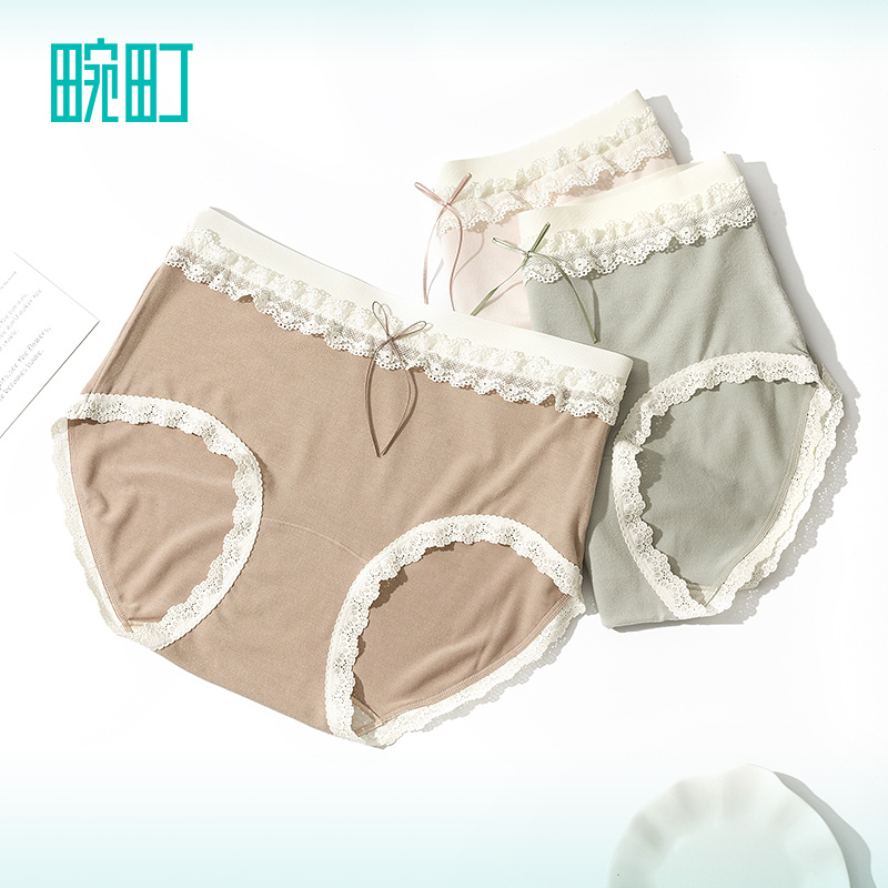 【69选4】畹町甜美蕾丝轻暖腈纶10A蚕丝抑菌裆内裤