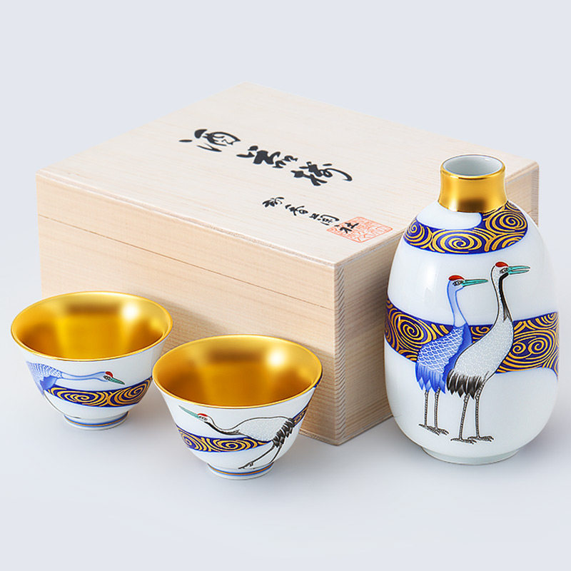 日本进口有田烧皇室御用光琳鹤日式清酒具套装轻奢送礼