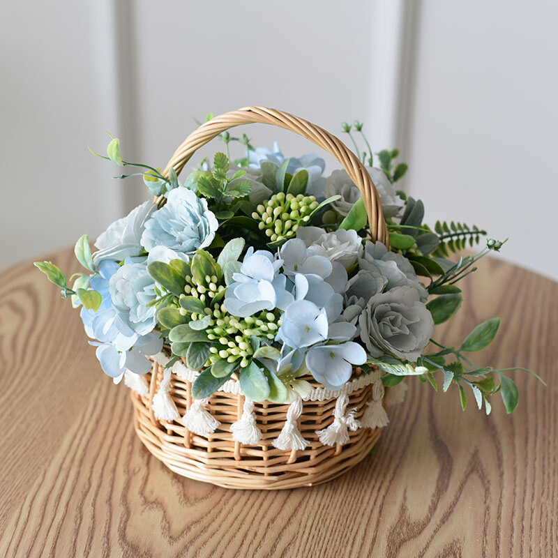 藤编话筒花篮婚礼手提装饰干花鲜花草编竹编篮子迷你编织花篮