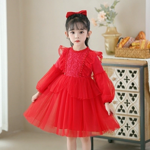 女童连衣裙2026秋冬新款儿童泡泡袖公主裙长袖春秋女宝宝表演裙