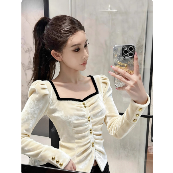 白色丝绒衬衫女高级感轻奢减龄洋气巨好看气质法式小资小上衣秋冬