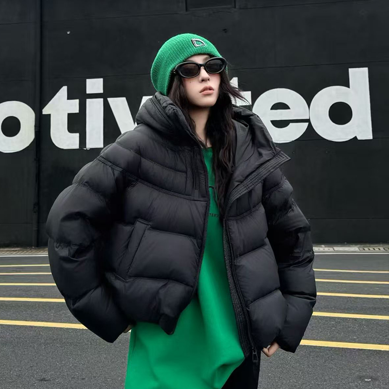 帽子拉链排骨2025新款白鸭绒羽绒服女宽松保暖韩版短款连帽外套