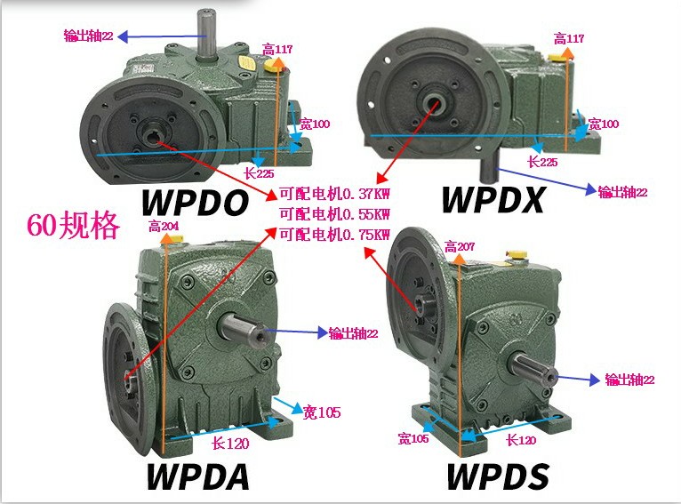 WPDA WPDS WPDO WPrDX 50 60 70 80100蜗轮蜗杆减速机带电机齿轮