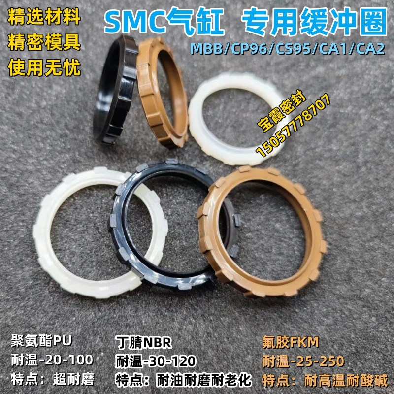 SMC气缸32/40/50/63/80/100白色聚氨酯缓冲圈16*21*3.2/20*26*4