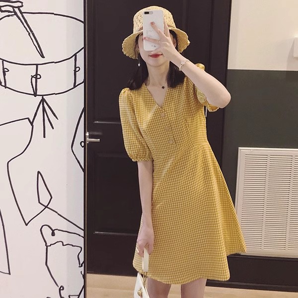 夏装2025新款显瘦女装矮小个子胖mm心机遮肚连衣裙子减龄中长款裙