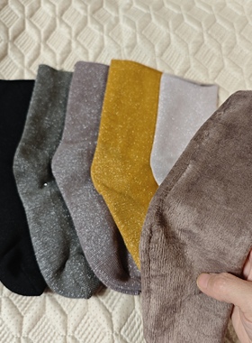 10双冬季加绒加厚女袜雪地袜中筒金银丝亮丝百搭黑色加厚保暖女袜