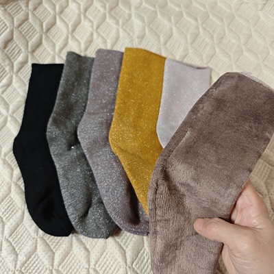 10双冬季加绒加厚女袜雪地袜中筒金银丝亮丝百搭黑色加厚保暖女袜