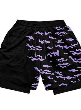 Men's 2 in 1 Running Shorts Male Workout Anime Shorts Traini
