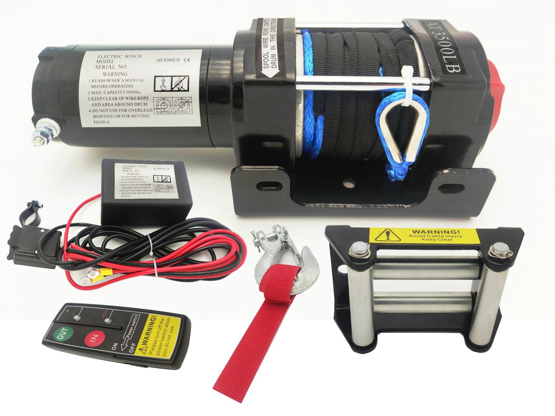 厂家直销12v/24v 3500磅尼龙绳电动绞盘 沙滩车绞盘 车载电动绞盘