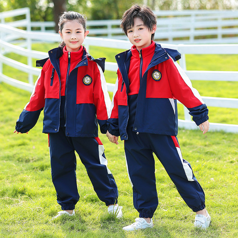 幼儿园园服秋冬季男女童冲锋衣加绒加厚三件套小学生校服春秋套装