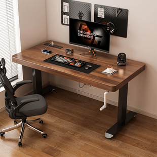 前置手摇电脑桌家用卧室升降桌办公桌小户型长条桌实木书桌学习桌