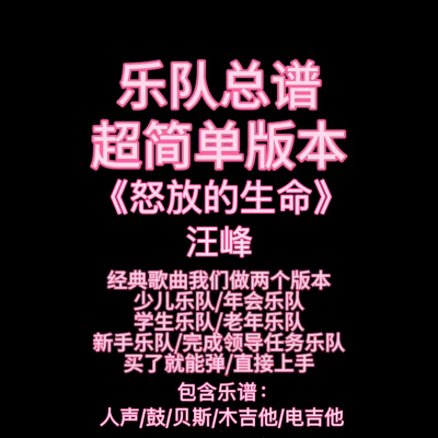 S13（简单版）乐队总谱《怒放的生命》汪峰鼓贝斯吉他谱PDF附音频