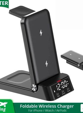 Cargador inalámbrico 4 en 1 de 15W, soporte plegable para i