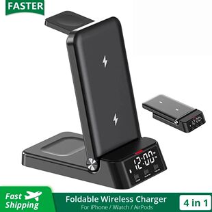 Cargador inalámbrico 4 en 1 de 15W, soporte plegable para i