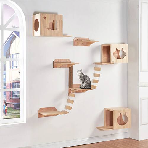 Cat Bridge Climbing Frame, Wood Pet Tree House, Cama Hammock