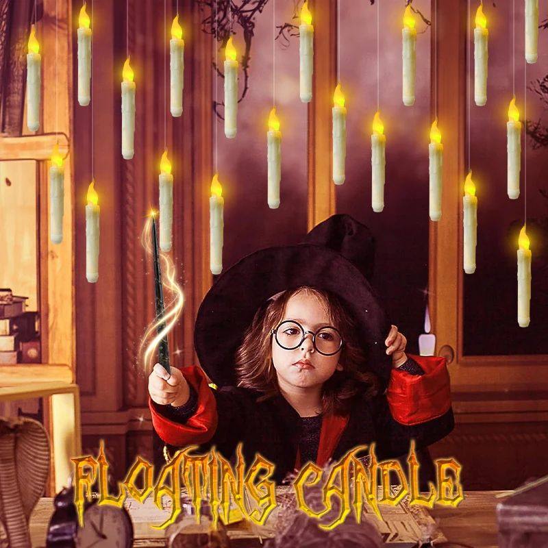 Flameless Flickering Halloween Candles com varinha mágica,