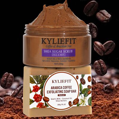 KYLIEFIT Coffee & Brazilian Nut Shea Sugar Scrub, Lightening