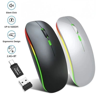 Led mouse sem fio recarregável silencioso bluetooth-compat