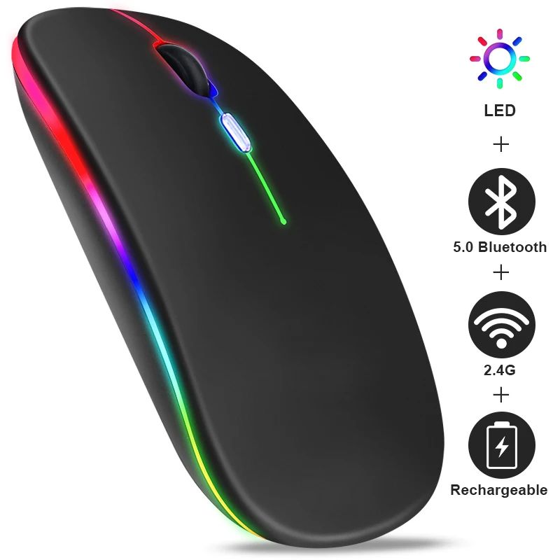 Rato sem fio rgb recarregável bluetooth ratos computador se