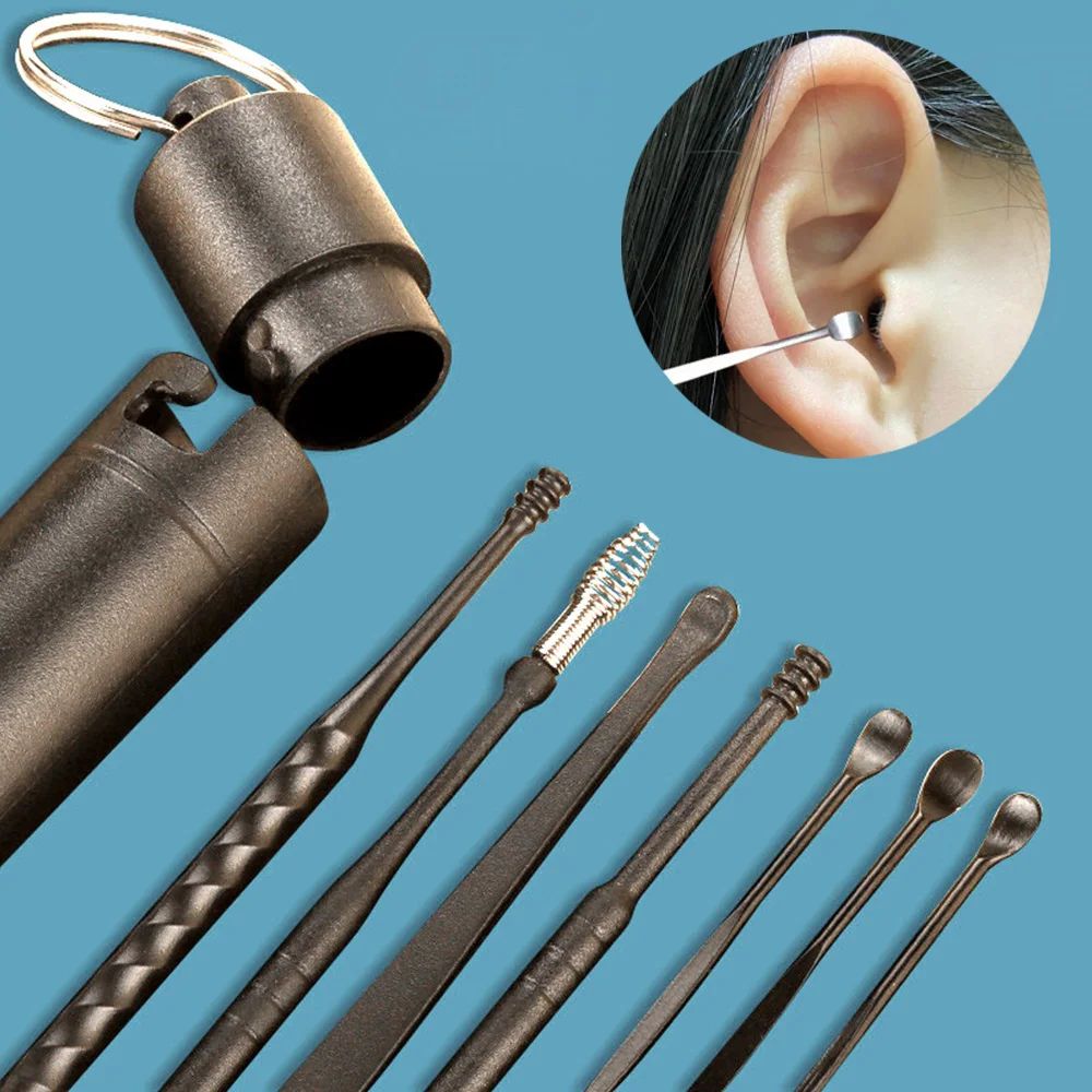 7Pcs ABS+tainless Steel Earpick Ear Cleaner Spoon Ear Care C