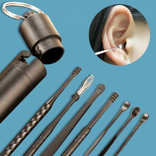 7Pcs ABS+tainless Steel Earpick Ear Cleaner Spoon Ear Care C