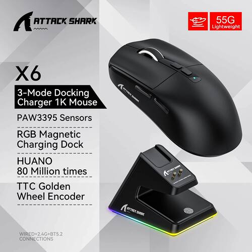 Mouse Bluetooth X6 PAW3395, conex?o tripla, base de carregam