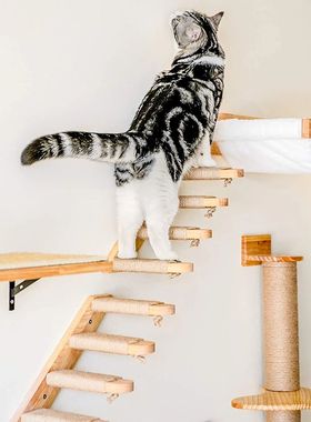 Wall Mounted Cat Stairway com Sisal Scratcher, Escalada Pass