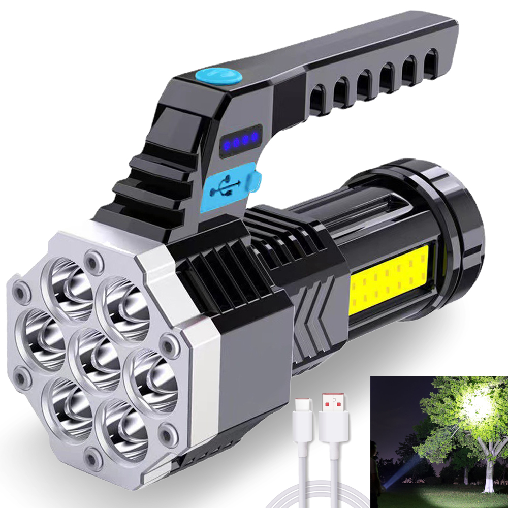 Lanterna LED recarregável USB poderosa, tocha de alta potê