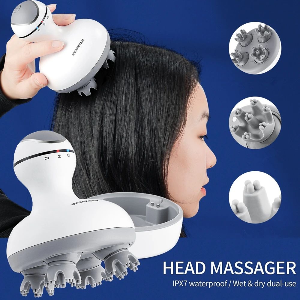 Impermeável elétrica cabe?a massageador, sem fio scalp mas