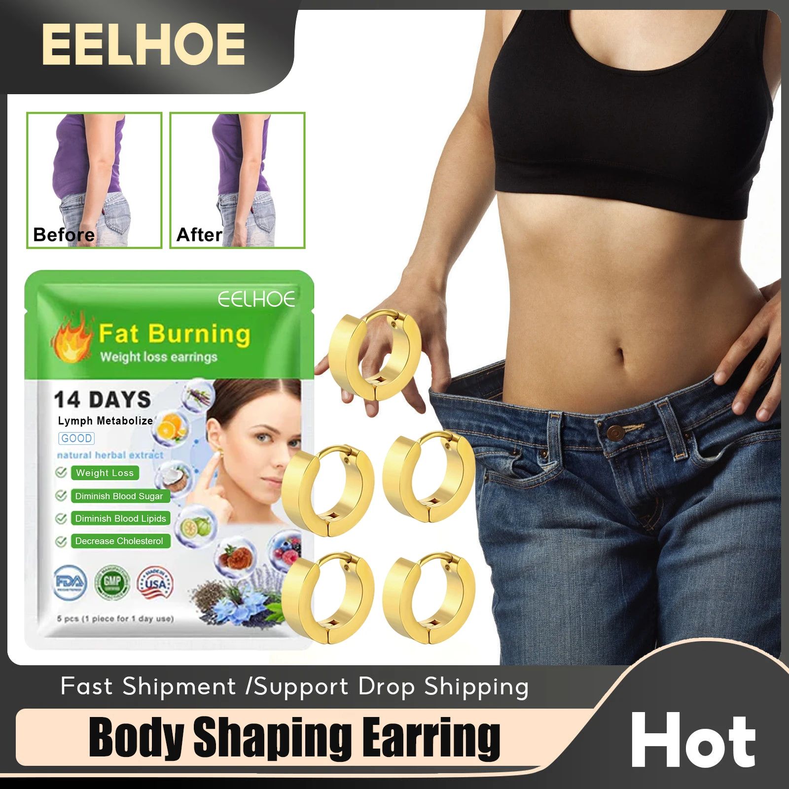 Eelhoe-pendientes magnéticos para pérdida de peso, aretes