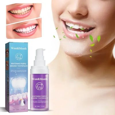 Creme dental Mousse Roxo, Limpa os Dentes, Previne Cavidades