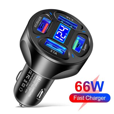 Cargador USB con pantalla LED para coche, adaptador de encen